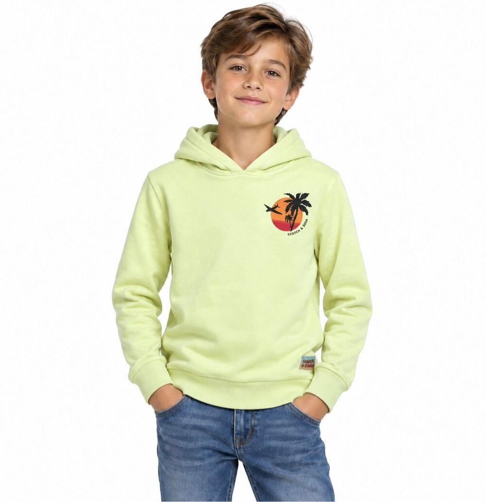 Scotch & Soda Boys Palm Tree Graphic Hoodie Size 10 100% Cotton Green